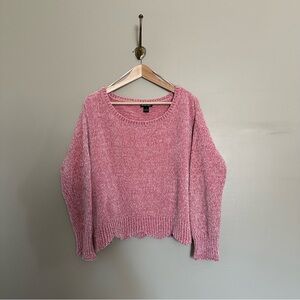 Pink Chenille Sweater With Scalloped Hem